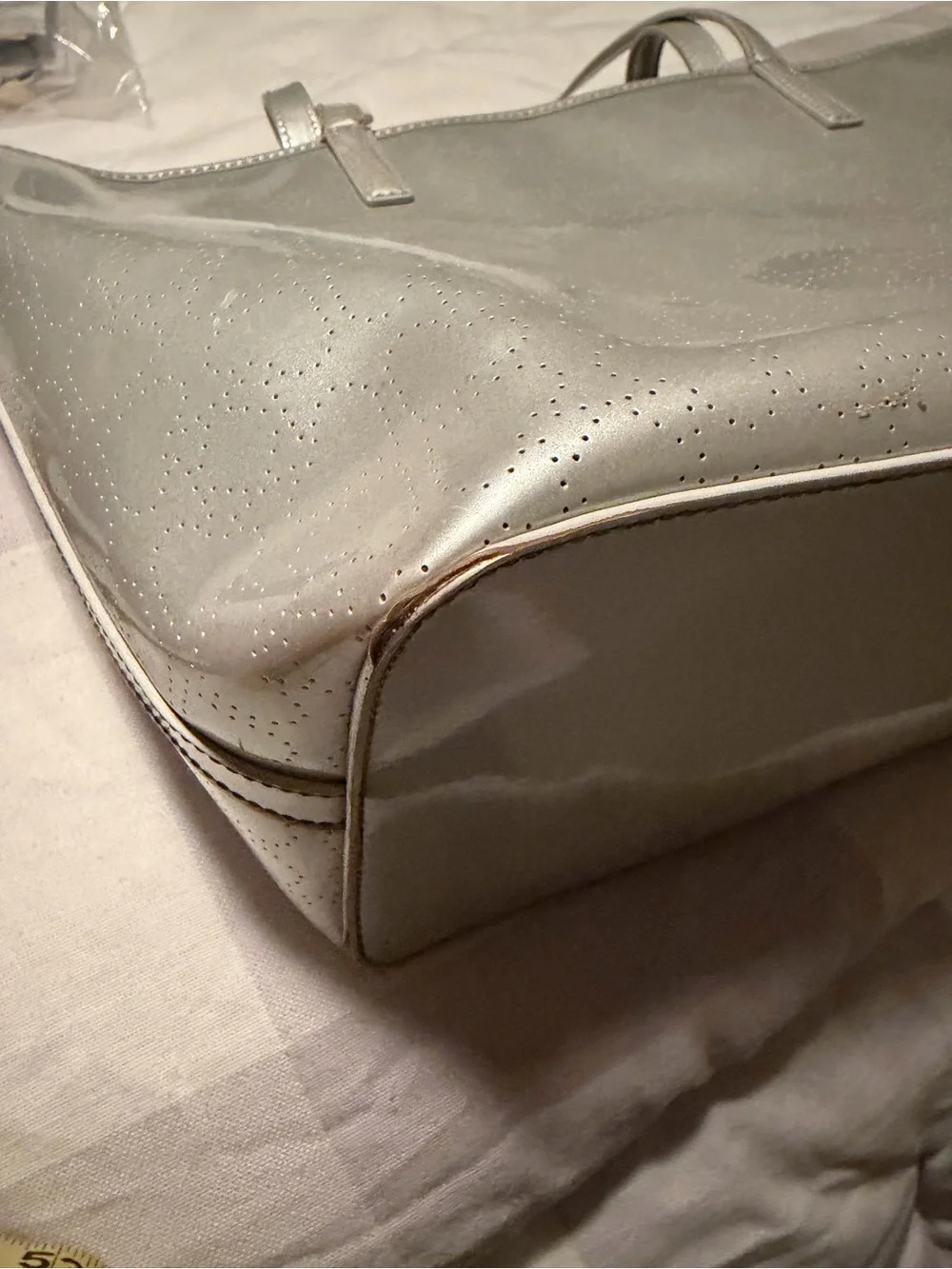 kate spade harmony Metallic Silver Perforated Leather Tote